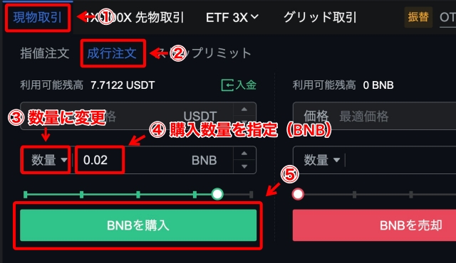 XRP→USDT→BNBへ交換